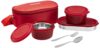 Amazon Brand – Solimo Lunch Box Set with Bag (Office, School & Travel) | 2 Round (400ml Each) & 1 Oval 600ml Steel Inner Containers with Cutlery | Microwave Safe | Leakproof – Red