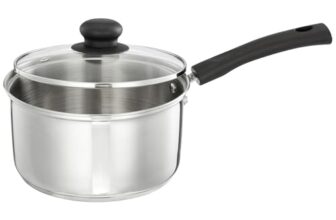 Amazon Brand – Solimo Cookware Saucepan with Glass Lid (2L) | Triply Stainless Steel | Spill-Proof Edges | Ergonomic Handles|Induction and Gas Stove Compatible