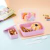 Nayasa Ninja 2 Compartment BPA-Free Plastic Lunch Box for Kids Girls | Barbie Print | Leak Proof Push Lock | Pink