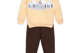 LuvLap Baby Girls Full Sleeve Sweatshirt & Pyjama Set Pack Of 1, Cotton Rich Fleece, Mango, M (3 to 6 Months)