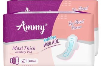 Ammy Super Absorbent Maxi Thick Sanitary Pads – 80 Pcs XL for Medium Flow | Cottony Soft, Rash Free, Leak Lock with 6-Layer Shield & Active Flow Layer | Pack of 2
