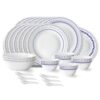 Larah by Borosil Jazzblue Fluted Series Opalware Dinner Set | 33 Pieces for Family of 6 | Microwave & Dishwasher Safe | Bone-Ash Free | Crockery Set for Dining & Gifting | Plates & Bowls | White