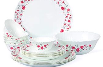 Cello Imperial Red Rose Fantasy Opalware Dinner Set, 19 Pieces, White