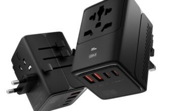 GM G+ 35W TravelSmart with LED Display | All-in-One International Travel Adapter for US, UK, EU, AU | 5-in-1 Multiplug with Multiple Charging Ports | Shows the Charging Wattage of Device’s Power Usage