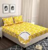BSB HOME Cotton Rich 160tc Elastic Fitted Bedsheets with 2 Pillow Covers | Double Bed with Corner Fit Wrinkelfree Supersoft Floral Pattern Breathable |Size-72×68+6 inches | Green & Yellow