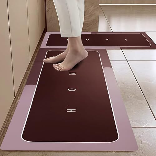 Cortina Pack of 2 Quick Dry Water Absorbing Rectangular Silicon Floor Mat | Anti-Skid & Non-Slip Cushion Doormat for Home, Kitchen, Office, Washroom | 60x40cm (Purple)