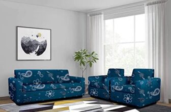 Cortina Floral Printed Sofa Cover Big Elasticity Cover Stretch Universal Sofa Slipcover 5 Seater (3 Seater Size 185-230cm and 1 Seater Size 90-145cm) -Teal Blue,Polyester