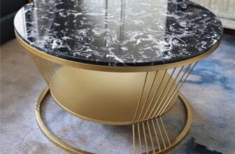 Furniture Cafe Modern Round Coffee Table with Black Marble Look Top & Gold Metal Frame | 2 Tier Center Table with Storage Shelf | Luxury Accent Sofa Tea Table for Living Room, Bedroom, Balcony &Office