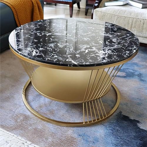 Furniture Cafe Square Nesting Coffee Table Set of 2 with Drawer | White Marble Look Top & Gold Metal Frame | Modern Center, Side & Accent Tables for Living Room, Bedroom & Balcony