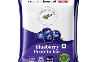 Ayurvedant Blueberry Protein Bar, 6.7g High Protein, No Added Sugar, Energy Snack for Gym & Fitness, 20g