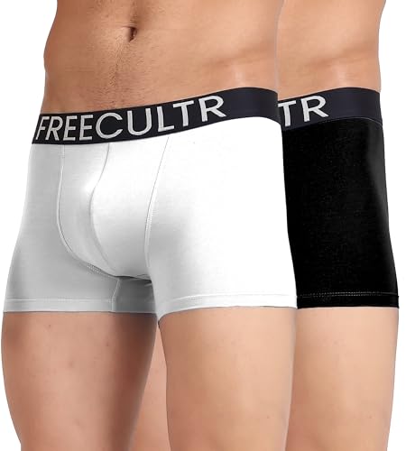 Freecultr Men’s Underwear Organic Cotton (Ultrasoft Waistband) Premium Snug-Fit Trunk Size-M Pack of 2-Black,White