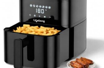 Lifelong 4.2L Digital Air Fryer |7 Preset Menus| Detachable Handle,Touch Panel,Non-Stick Basket|360° Rapid Air Technology Use Little to No Oil,Frying,Grill,Baking,Roasting |1200W Quick Heating (Black)