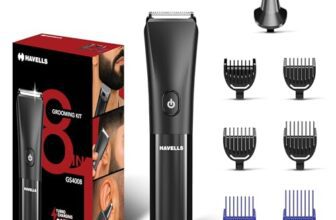 Havells 8 in 1 Grooming Kit |2-in-1 Special Blade|Nose & Ear Attachment|4 Beard & 2 Hair Combs|Type C Turbo Charge|No Nicks & Cuts|2 Year Guarantee|GS4008