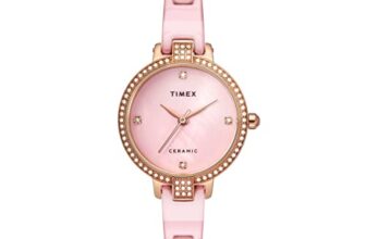 TIMEX Analog Watch for Women with Mother of Pearl Pink Round Dial & Pink Ceramic Bracelet Band Water Resistant Women’s Wrist Watches – TWEL15701