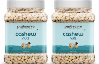 Pureserve Premium Whole Cashews 1Kg (500g*2) – Super Crunchy & Naturally Sweet | Rich in Protein & Healthy Fats | Ideal for Snacking, Cooking & Gifting | Vegan & Gluten-Free