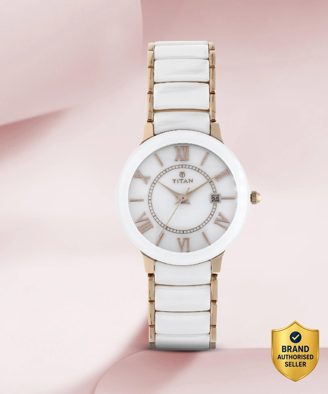 Titan Titan Raga White MOP Dial Silver & RoseGold MetalStrap Analog Watch  – For Women