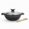Lifelong Cast Iron Kadhai 24cm with Glass Lid & Wooden Spatula | 3.3L, 2.4kg | Pre-Seasoned, Even Heat Distribution, Toxin & Teflon Free, Non-Stick, & Durable | Gas & Induction Stovetop Compatible