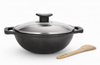 Lifelong Cast Iron Kadhai 24cm with Glass Lid & Wooden Spatula | 3.3L, 2.4kg | Pre-Seasoned, Even Heat Distribution, Toxin & Teflon Free, Non-Stick, & Durable | Gas & Induction Stovetop Compatible