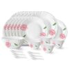 Larah by Borosil Red Mist Fluted Series Opalware Dinner Set | 33 Pieces for Family of 6 | Microwave & Dishwasher Safe | Bone-Ash Free | Crockery Set for Dining & Gifting | Plates & Bowls | White