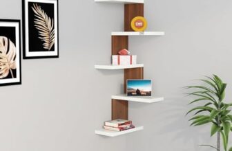 Furniture Café Modern Wooden Corner Wall Shelf with 5 Tiers – Space-Saving Display Rack for Living Room, Bedroom, or Office