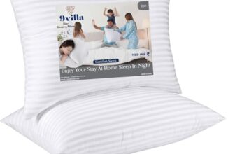 9villa Hollow Fiber Sleeping Pillow 41X61 CM (16X24 inch) Satin Strpe White Fabric Microfiber Pillow Pack/Set of 2