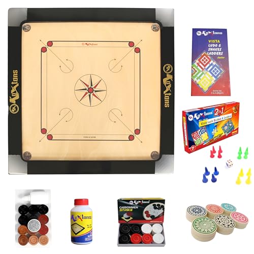 KOXTONS – Carrom Board 36 INCH Full Size with 3″ Border & (Super) with STRICKER & Accessories and Vista 11 INCH Ludo Snakes and Ladder