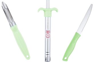 Anjali 3-Piece Kitchen Tool Set – 1 Knife, 1 Peeler, 1 Lighter – Ideal for Cooking, Food Prep, and Various Uses for Home and Kitchen- Green