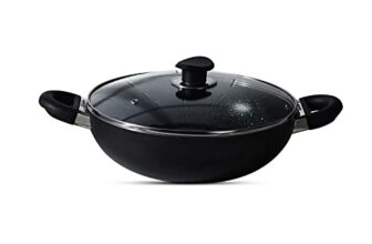 BERGNER Essential Plus 5-Layer Non-Stick 20cm Kadai with Glass Lid, 2.3 L Kadhai, Consumes Less Oil, Bakelite Handles with Comfortable Grip, Quick Heat Distribution, Easy to Clean – Induction Bottom