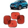 KINGSWAY Car Window Curtain Sticky Sun Shades Compatible with Renault Kwid, (Year 2019 Onwards), Universal Fit Sunshades for Side Window, Rear Window, Red Color, 4 Pieces