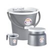 RATAN PLASTICWARE Plastic Bathroom Set of 3 Pieces Combo Pack Gloria Plain,18 Liters Bucket + Nova Stool Patla 107 + Gloria Plain Bath Mug 1 Liter – NIR Silver