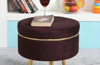 ShadowKart Ottoman Stool for Living Room, Velvet Foot Rest Puffy for Sofa, Foot Stool for Sitting, Modern Puffy for Bedroom, Metal Legs Ottoman for Home Decor, 17″ Height (Stool-Coffee)