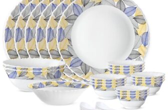 Larah by Borosil 27pc Opalware Dinner Set | for Family of 6 | Microwave & Dishwasher Safe | Bone-Ash Free | Crockery Set for Dining & Gifting | Plates & Bowls (Kora)