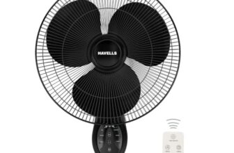 Havells Gatik Pro BLDC 400mm Wall Mount Fan | RPM: 1350 | Double string for Speed & Oscillation control | Thermal Overloaded Protected Motor | 100% Copper Wire Winding Motor | 2 Year Warranty (Black)