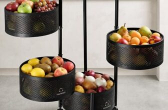 HomeWiz Round Kitchen Rack 4- Layer | Lifetime Usage Heavy Duty Steel Trolley | Kitchen Storage | Onion Potato Rack for Kitchen | Multipurpose Storage Rack for Fruits & Vegetables | Rust-Free Forever