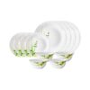 Larah by Borosil Green Herbs Opalware Dinner Set, 12 Pieces, White