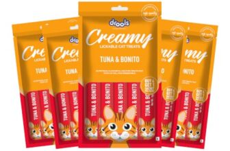 Drools Creamy Lickable Cat Treats (75g x 5 Pouches) Total 375g | Tuna & Bonito | Easy to Hand Feed | Enriched with Vitamins
