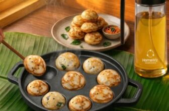 HomeWiz Cast Iron Appe Pan 9 Cavity 22 cm | Free Oil Dispenser 500ml | Pre-Seasoned Appe Maker for Appam, Paniyaram & Appe | Non Stick Appam Pan | Naturally Non-Stick | Works On Induction & Gas
