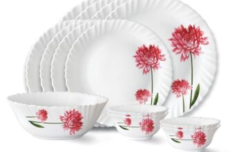 Larah by Borosil Belle Fluted Series Opalware Dinner Set | 13 Pieces for Family of 4 | Microwave & Dishwasher Safe | Bone-Ash Free | Crockery Set for Dining & Gifting | Plates & Bowls | White