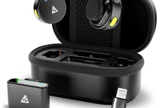 Audio Array Mic for YouTube Wireless, Microphone with Charging Case, AI Noise Reduction, 50H Battery, 230ft Range, Wireless Mic for YouTube, Phone, Android, Camera, iPad & Laptop | AM-W22_v2