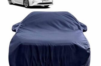 Sulfar 100% Water Resistant Car Body Cover Compatible with Mirror for Toyota Prius (Triple Stitched, Full Bottom Elastic, Navy Blue)