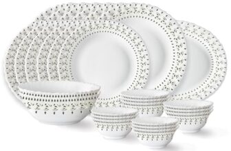 Larah by Borosil Ora Gold Fluted Series Opalware Dinner Set | 27 Pieces for Family of 6 | Microwave & Dishwasher Safe | Bone-Ash Free | Crockery Set for Dining & Gifting | Plates & Bowls | White