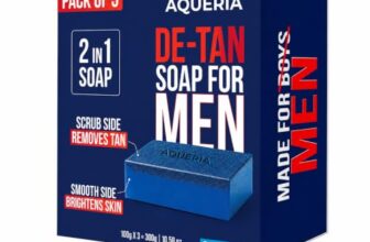 Aqueria De-Tan & Brightening 2-in-1 Bath Soap for Men | Cool Water Perfume | Scrub Side for Tan Removal & Gentle Exfoliation | Smooth Side for Skin Brightening & Hydration | Deep Cleansing Face & Body Soap For Fresh, Healthy-Looking Skin | 300g (Pack of 3) | Suitable For Daily Use – Lasts Upto 90 Washes.