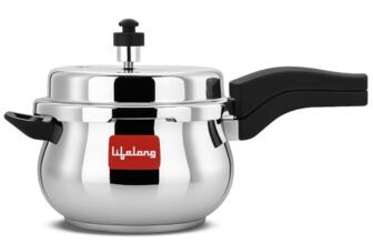 Lifelong Stainless Steel Curve Pressure Cooker 5Liters | Induction & Gas Stove Compatible with Outer Lid, ISI Certified & Lock System | Safe & Durable Kitchen Essential with 5 Years Warranty (Silver)