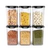 MILTON Square Premium Containers for Kitchen Storage Set of 6 (1100 ml each) Food Grade, BPA Free I Stackable, Transparent I Durable, Multi-purpose, Space Saving, Black