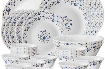 Larah by Borosil Helena Opalware Dinner Set, 33-Pieces, White