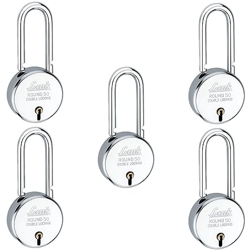 Link® Atoot Extra 70mm Padlocks 5Pcs Set | 1 Crore Key Combinations | Stainless Steel Body | Hardened Shackle | 9 Brass Levers | Made in India | 3 Silver Keys with Keychain | 3Kyes for Each Padlock
