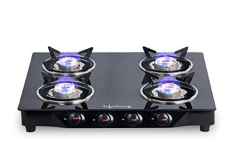 Lifelong Glass Top Gas Stove, 4 Burner Gas Stove, Black (ISI Certified,1 year warranty with Doorstep Service)