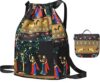JASCIA Drawstring Backpack for Women & Girls, Traditional Rajasthani Print Sling Bag with Adjustable Shoulder Strap, Foldable Lightweight Travel Backpack Shopping, Picnic & Daily Use