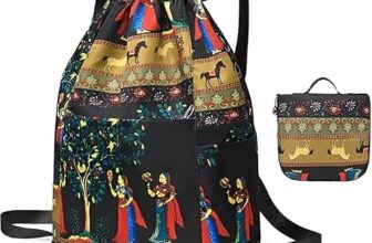 JASCIA Drawstring Backpack for Women & Girls, Traditional Rajasthani Print Sling Bag with Adjustable Shoulder Strap, Foldable Lightweight Travel Backpack Shopping, Picnic & Daily Use