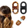 Magnetic Hair Barrette Set of 2, No-Slip Oval Hair Clips for Women & Girls, Strong Magnetic Ponytail Holder, Tortoise Print & Matte Black Hair Styling Accessories for Thick, Thin & Medium Hair